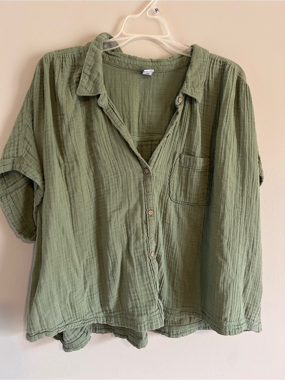 Relaxed Cotton Gauze Button-Front Top